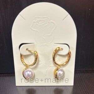 Rose & Maine Gold Tone Pearl Accent Pierced Earrings - New